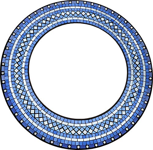 Zorigs Espejo decorativo para pared, espejo de pared decorativo hecho a mano, espejo de mosaico índigo, azul y marrón, marco de 24 pulgadas, espejo redondo de 15 pulgadas para pasillo, dormitorio