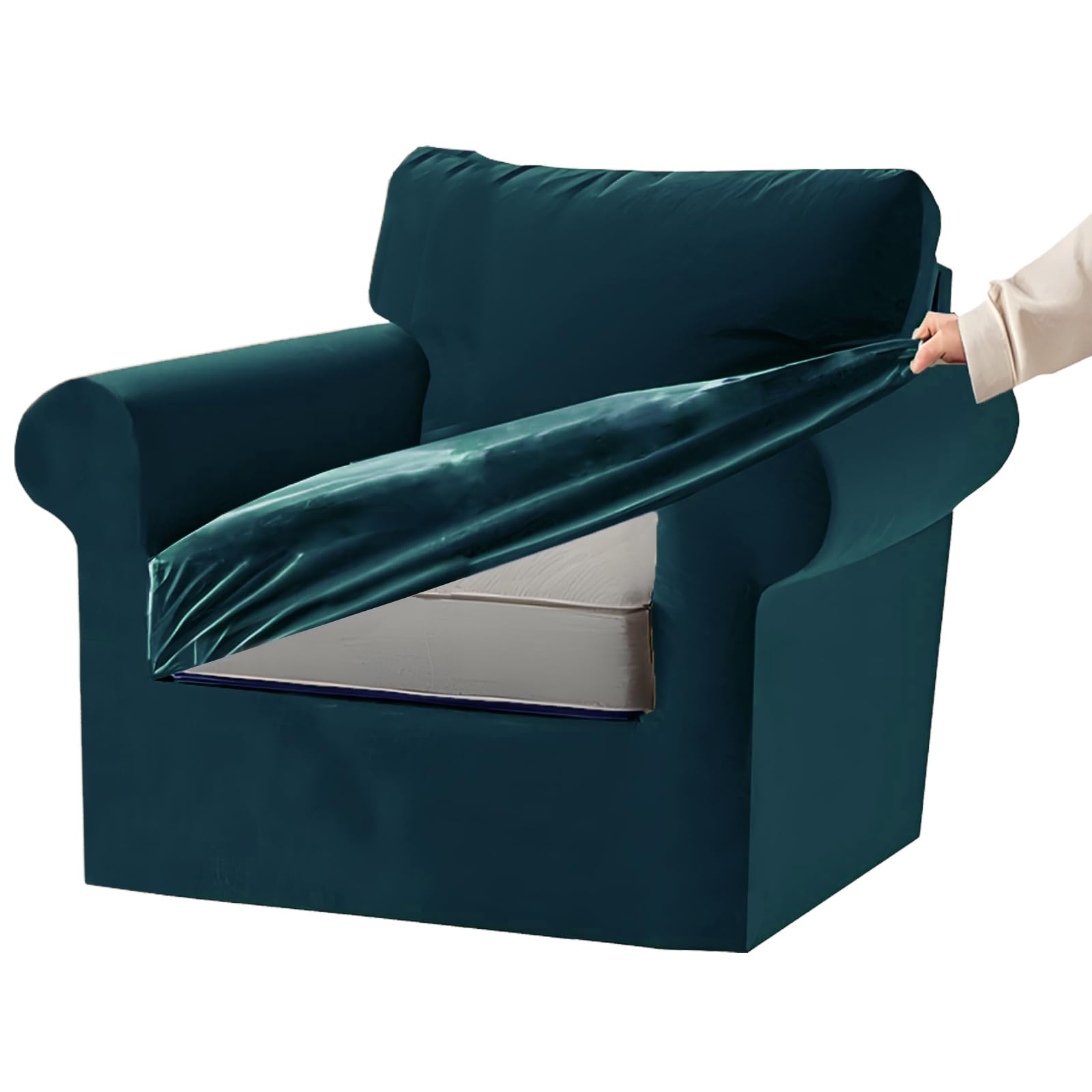 KYJSW Stretch Ektorp Sofa Cover with Separate Seat Cushions and Backrests Covers Velvet Sofa Slipcovers with Elastic Band 1 2 3 4 Seater Set (Green,1 Seat Set 3 PCS)