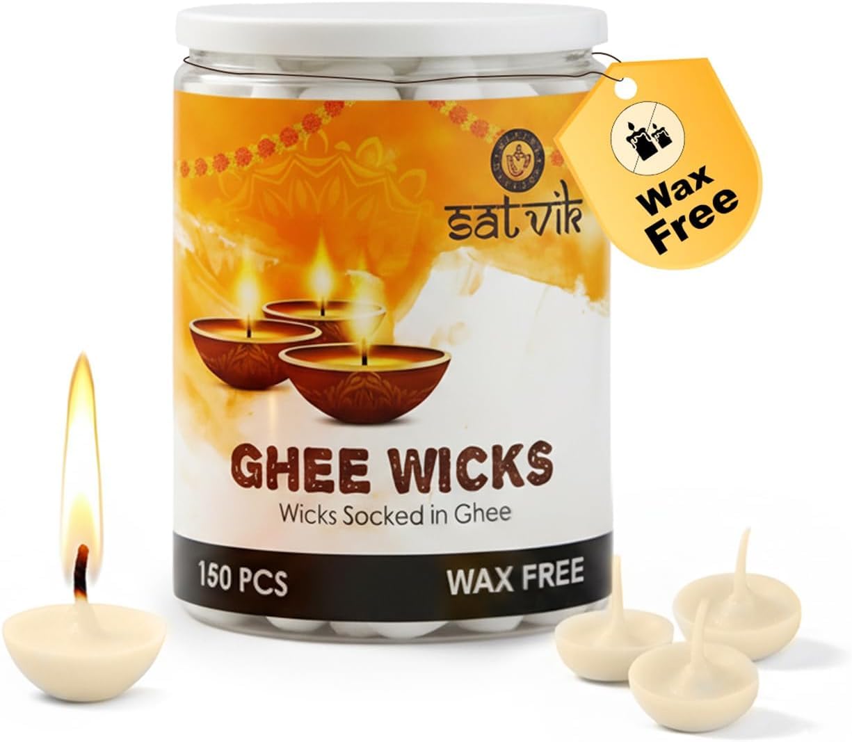 Mèches de ghee pur traditionnelles SATVIK - Coton noble sans cire