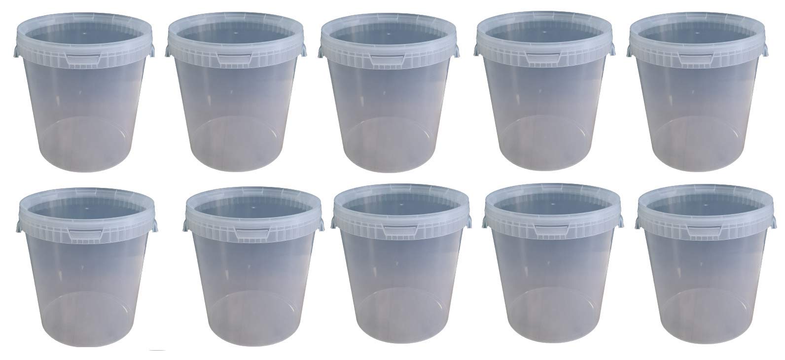 10 cubos de 30 litros con tapa, transparentes, apilables, para leche, para miel, de plástico, aptos para alimentos, para harina, agua, 10 unidades