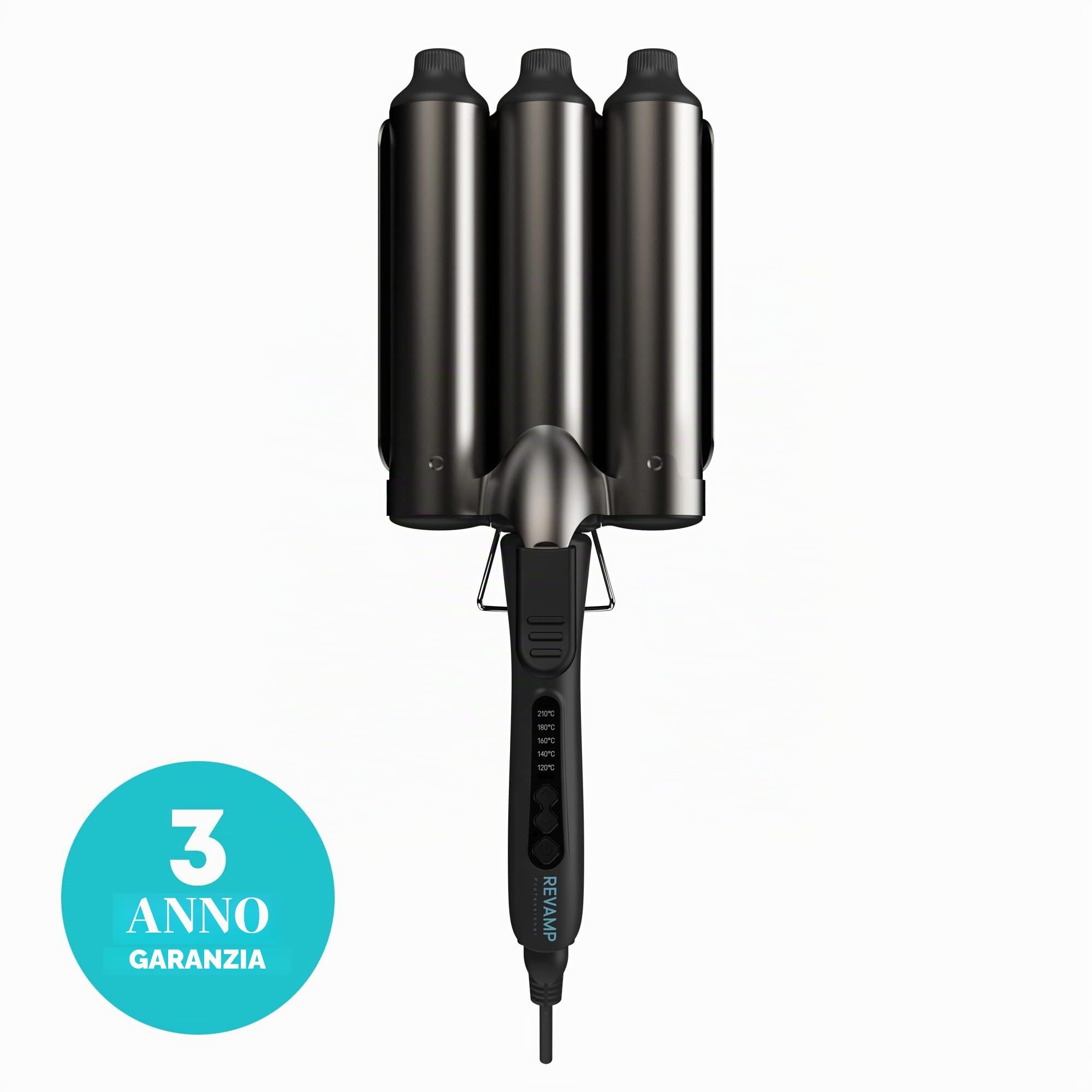 Revamp Progloss Boho Beach Waver XL – 38 mm waver con 3 fusti per onde morbide e grandi – Livelli di calore variabili e spegnimento automatico