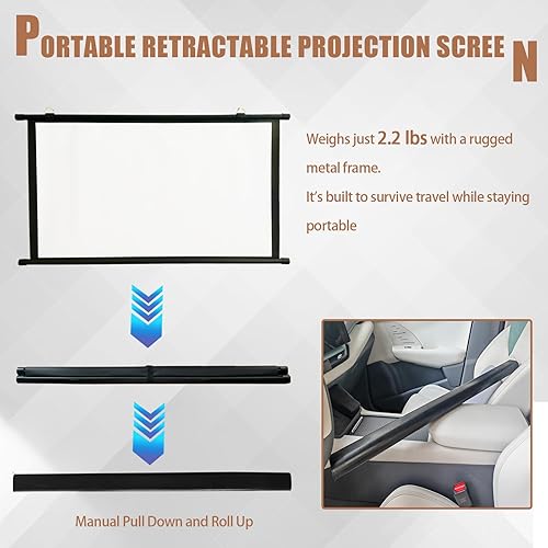 Miniatura 5 de Pantalla de proyector pequeña para automóvil, 40 pulgadas 169, 4K HD, pantalla de proyección portátil retráctil, mini pantalla manual desplegable y