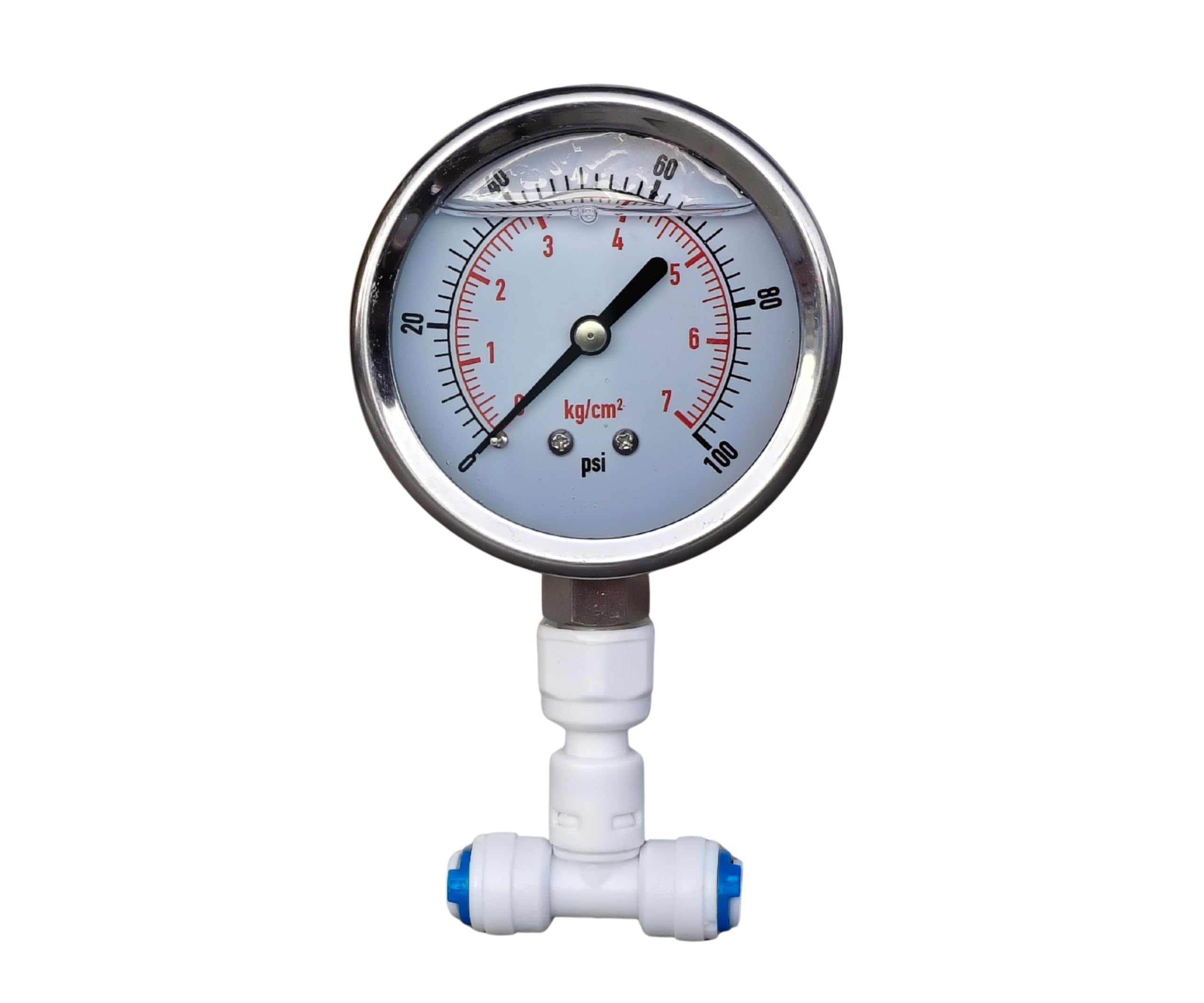 Parijata Water pressure Gauge | Gly filled Pressure Gauge, Bottom 1/4" BSP 0-7 kg/cm² with Tee connector-image-34