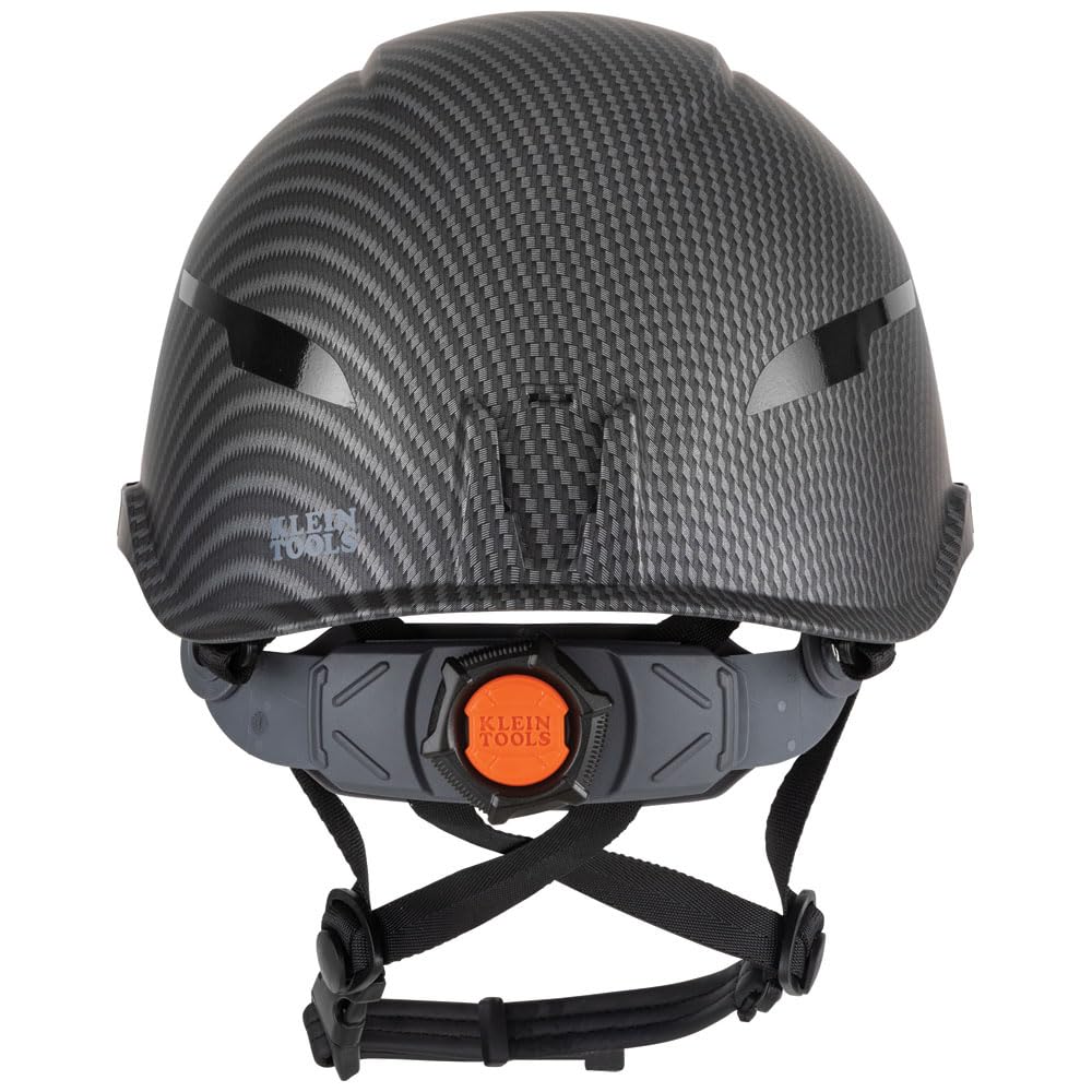 Klein Tools 60515 Casco de Seguridad, Clase E sin ventilación, con lámpara Recargable y Correa de Barbilla, patrón KARBN Premium, Probado hasta 20 kV