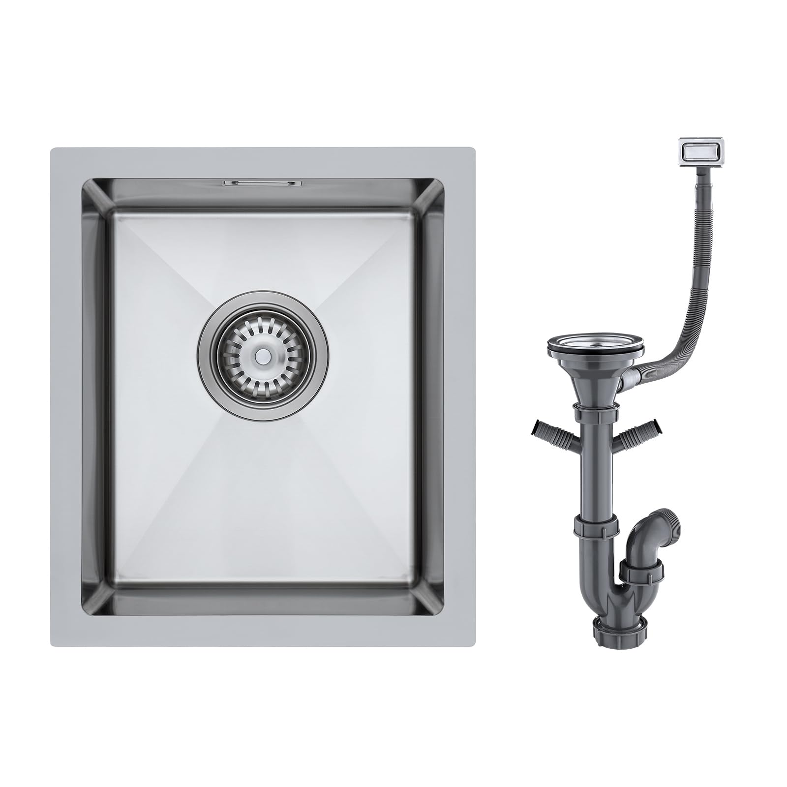 Fregadero de cocina pequeño de acero inoxidable 304, 30 x 45 cm, juego de desagüe | Adecuado para montaje superior, montaje inferior y montaje empotrado, 1 cuenco, cepillado