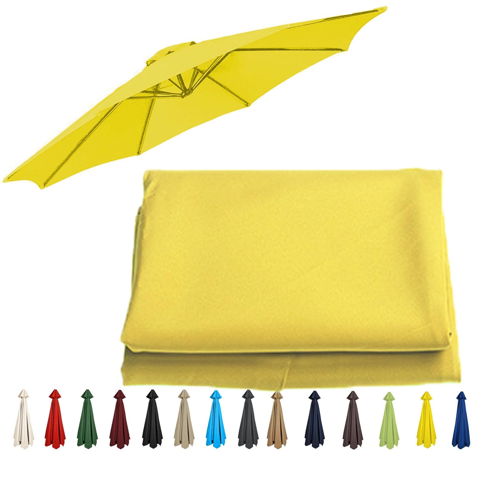 6/8 Arms Umbrella Fabric Canopy Cover - 200cm/270cm/300cm, Umbrella Replacement Cloth - 180D UV Protective And Water Resistant Patio Canopy, Replacement Umbrella Canopy(Color:Yellow,Size:8 ribs: 2.7m/ — image 1