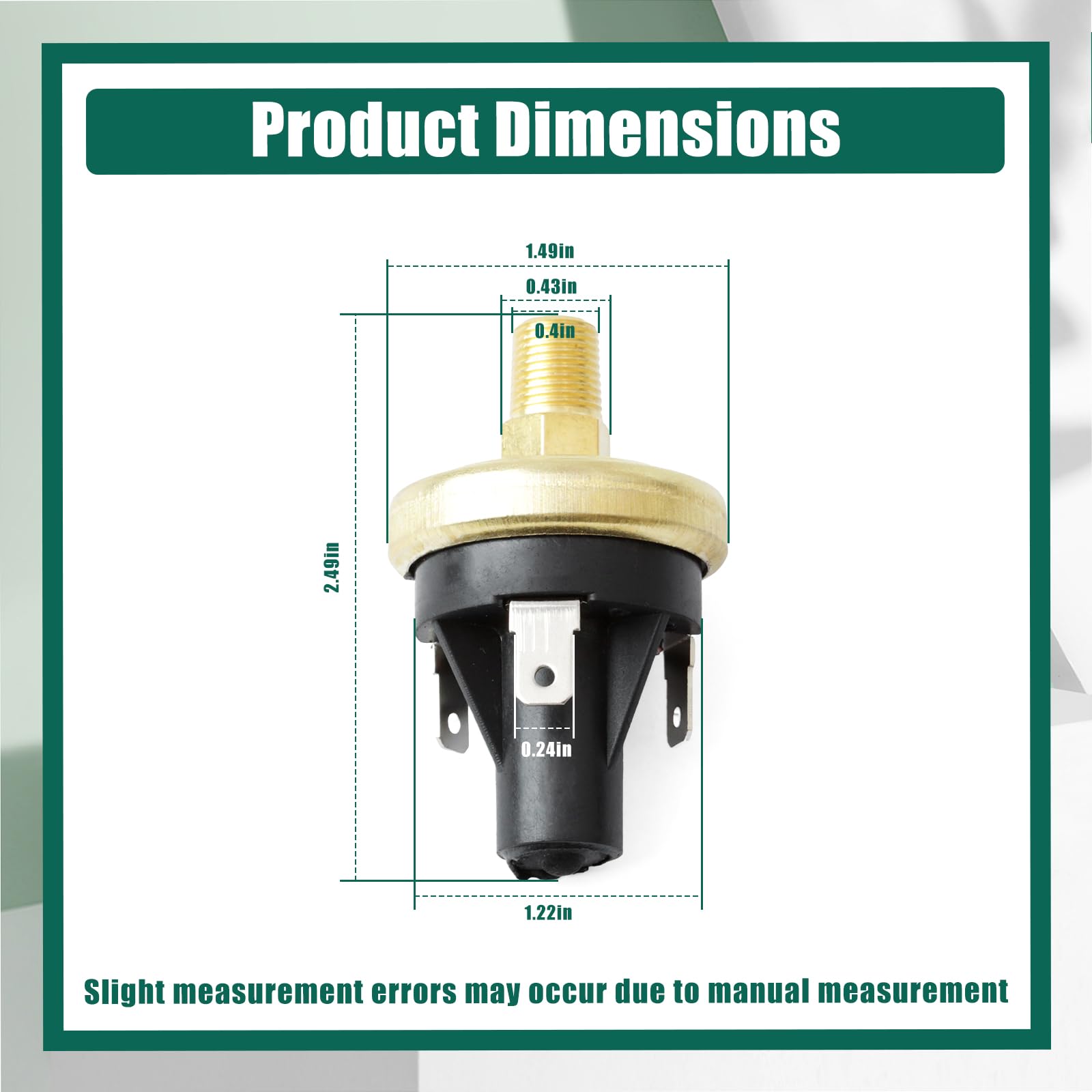 YUXIVCNE Pressostat réglable de rechange 20 psi ± 3 psi pour applications sous vide d'eau, d'huile, paramètres industriels, contrôle de pression étendu, gamme 12-28 psi, 1/8 NPT et taille 1/4