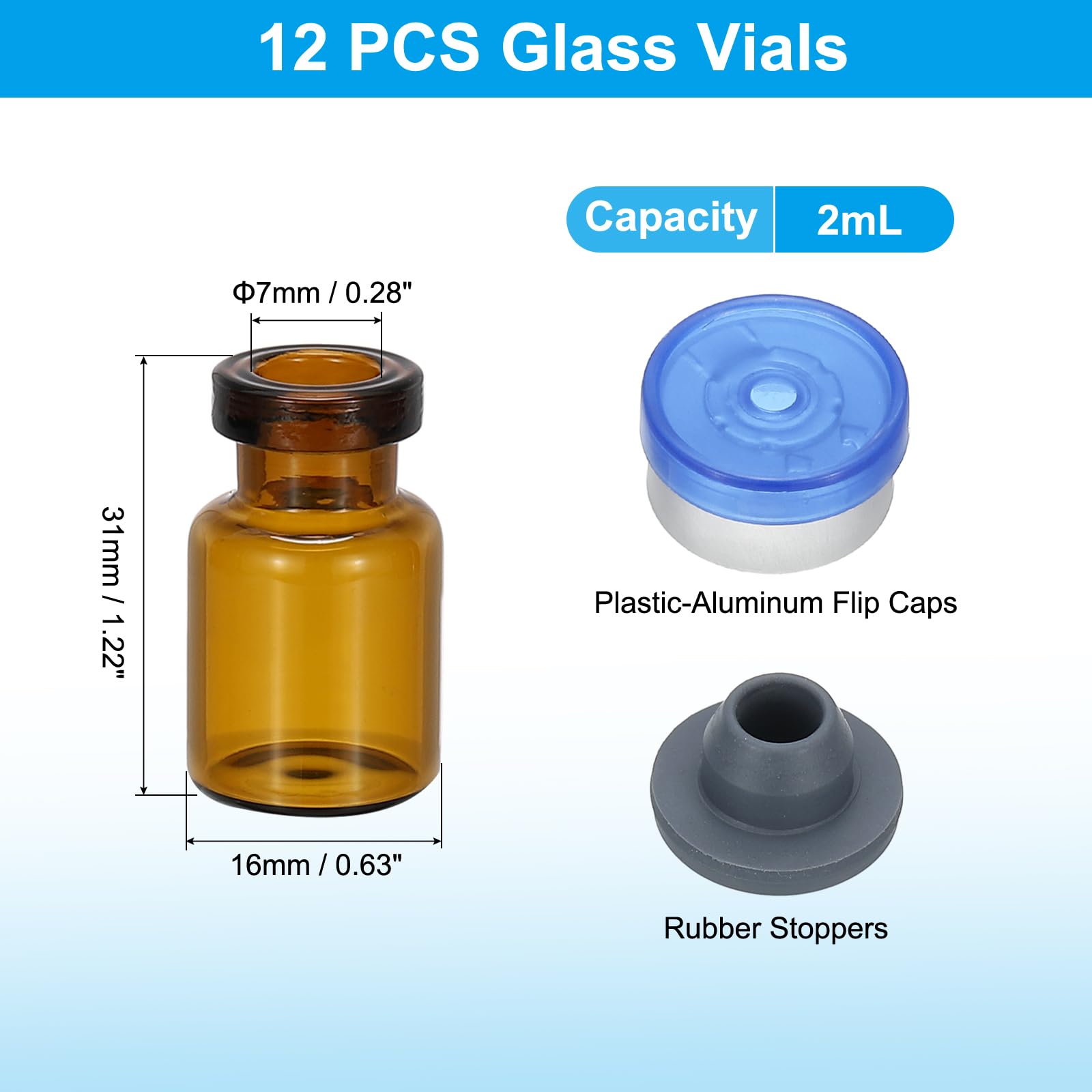 PATIKIL 10ml Sample Vials, 8 Pack Lab Empty Vials With Butyl Rubber