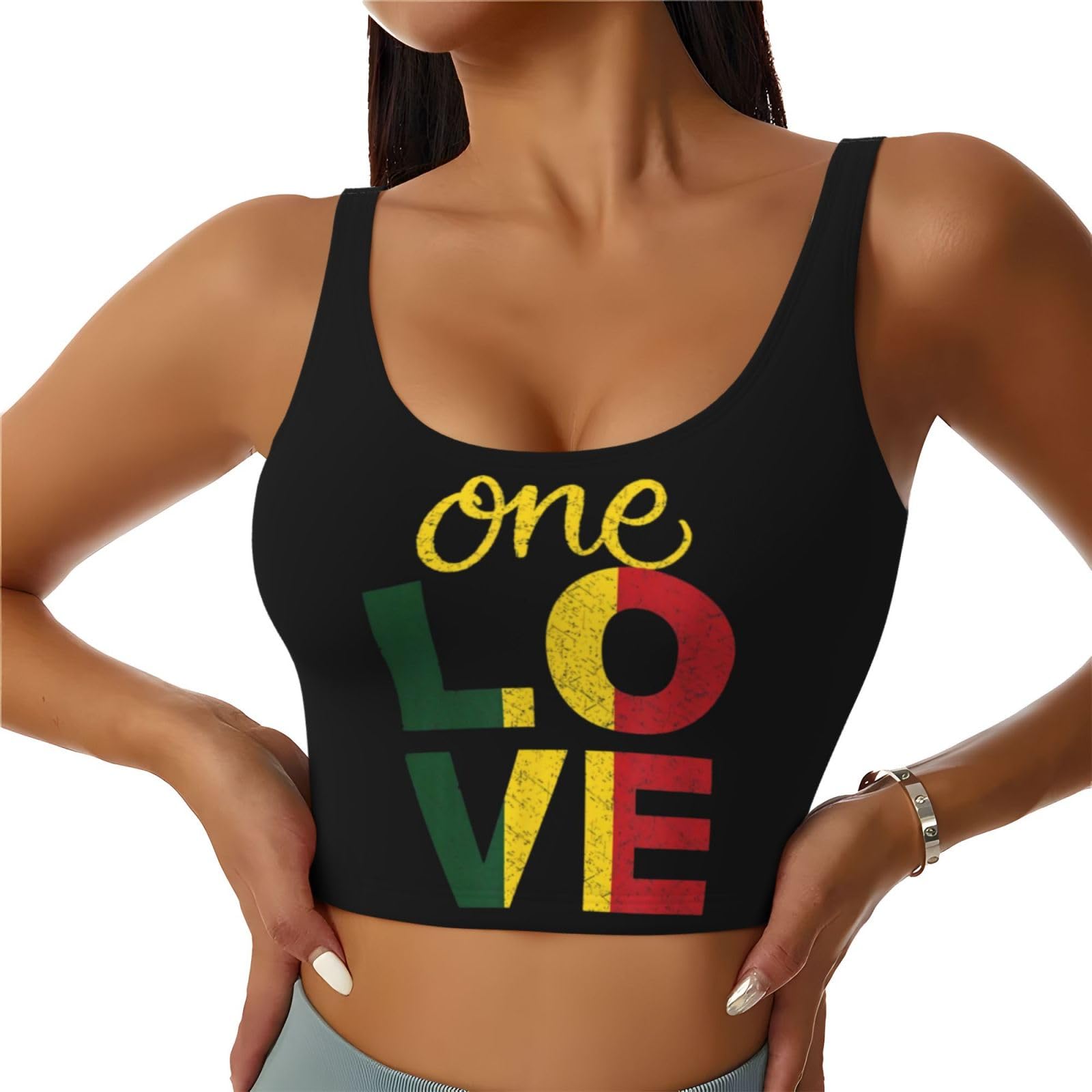 One Love Jamaican Rasta Reggae Women's Sports Tank Tops Sleeveless Vest Shirts Fitness Top