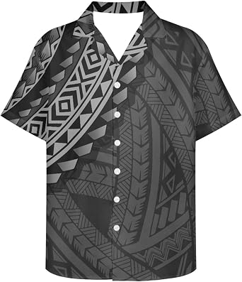 GLUDEAR Mens Summer Polynesian Geometric Button Down Short Sleeve Hawaiian Shirt