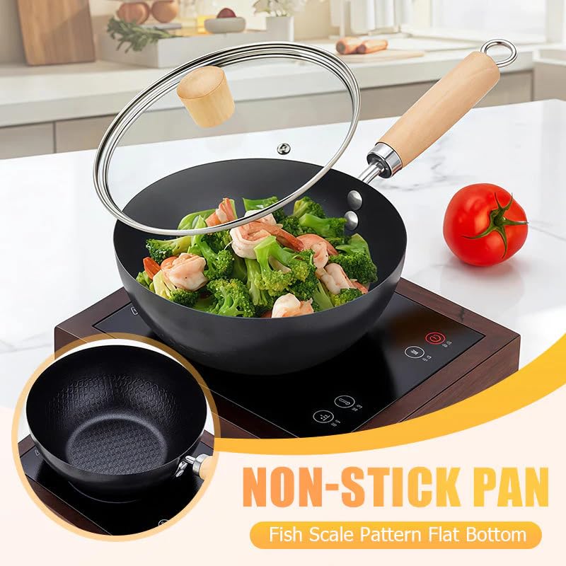 Wok redondo de cocina antiadherente con tapa 28 cm miniatura 2