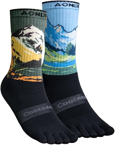 YOUGLE Calcetines de senderismo con forro de rizo grueso Coolmax de cinco dedos para correr, calcetines de media pantorrilla que absorben la humedad