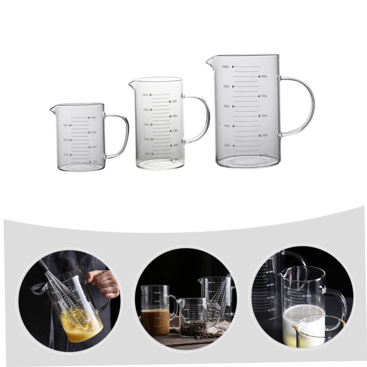 PRETYZOOM 3pièces Tasses à Mesurer Verre Résistant Chaleur Pour Cuisine Et Pâtisserie Pour Lait Jus Et Autres Liquides