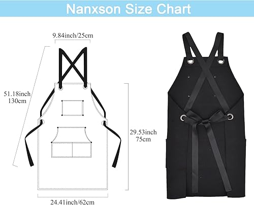 Miniatura 2 de Nanxson Delantal de chef con espalda cruzada con bolsillos para herramientas, delantal ajustable para hombres y mujeres, CF3174