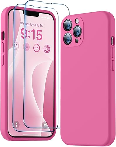 Miniatura 306 de BossKiss Funda compatible con iPhone 14 Pro, silicona mejorada [protección de cámara] [2 protectores de pantalla 9H], forro interior de microfibra