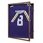 Jinchuan Large Jersey Frame Display Case Large Frames Shadow Box Lockable with UV Protection for Baseball Basketball Football Soccer Hockey Sport Shirt Antique - Walnut Finish
