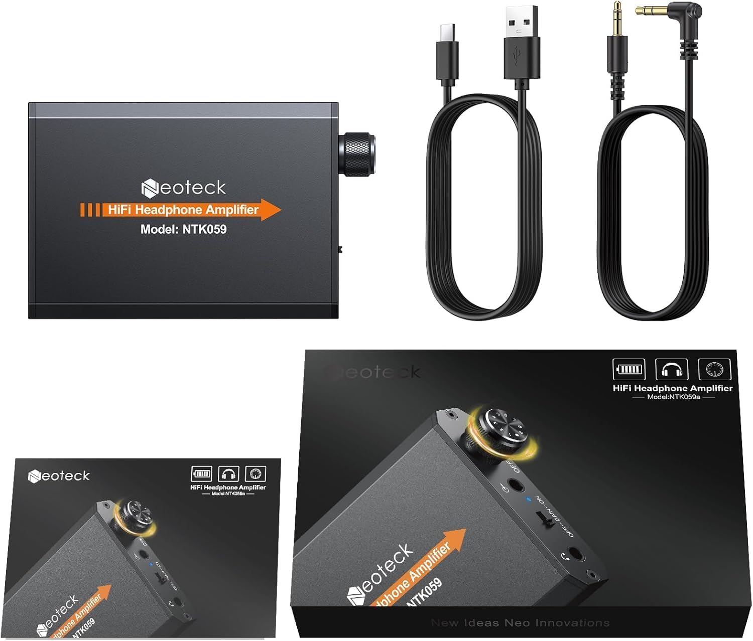 Neoteck Amplificateur de Casque Portable Audio 3.5 mm Casque HiFi Écouteurs avec Batterie au nLithium Mat Surface en Aluminium pour MP3 MP4 Téléphones Ordinateur