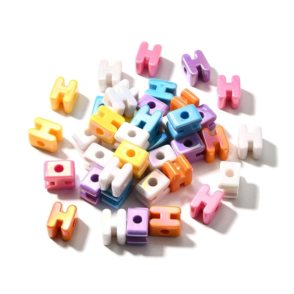 DanLingJewelry 40Pcs Random Rainbow Large Letter H Acrylic Beads AB Colour Iridescent Alphabet Keychain Beads for Bracelets Necklaces Jewellery Making โ image 1