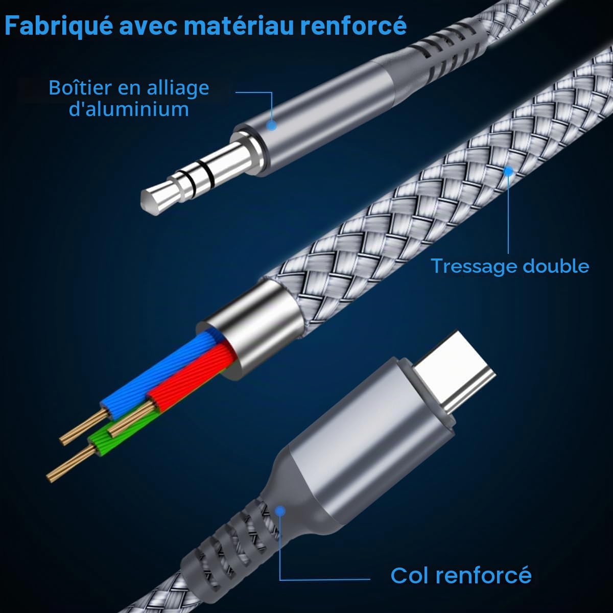 Elebase Câble USB C vers Jack 3.5mm 1.2M Adaptateur Audio pour iPhone 17 16 Pro Max, Samsung Galaxy S26 S25 S24