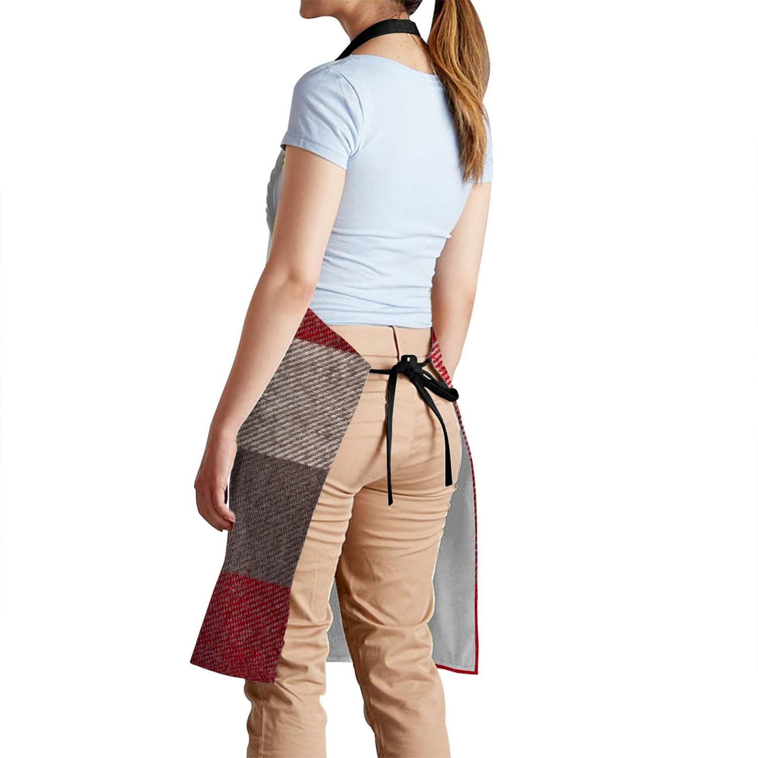 Smooffly Red and grey tartan Apron Adjustable Bib Chef Aprons Cooking Apron Unisex Women Men Aprons Perfect for Home Kitchen Baking - Image 3