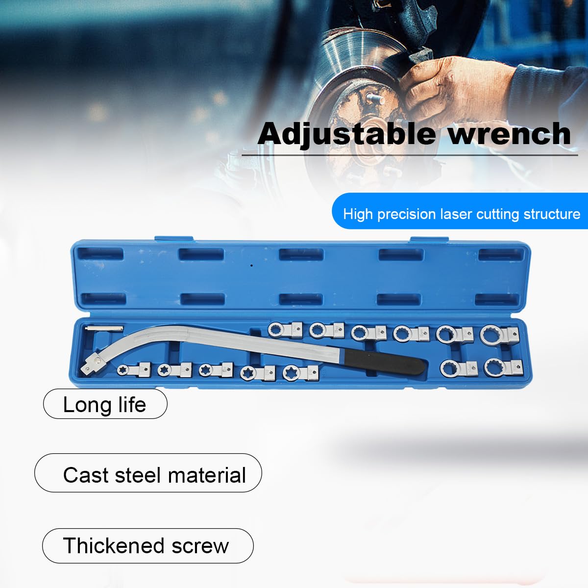 Lot de 15 outils de tendeur de courroie auxiliaire, clé universelle pour courroie de distribution, poulie de serrage, clé à molette avec loquet, 5 adaptateurs Torx, 8 adaptateurs douze pans