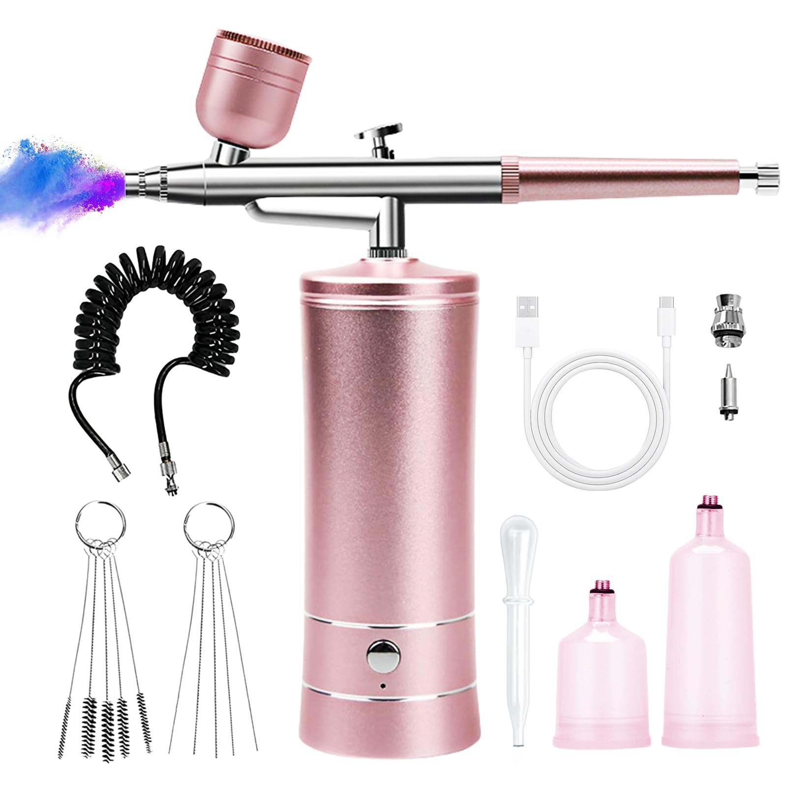 Set Aerografo, Kit Aerografo, Set Aerografo Senza Fili, Aerografo Con Compressore USB Ricaricabile, Kit Aerografo Con Compressore Per Pittura Di Modelli, Trucco, Barbiere, Decorazione Di Torte (Rosa)