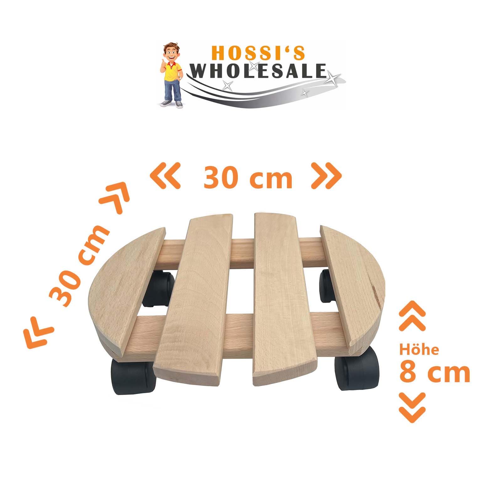 10x Dessous de plat à roulettes rond Rouleau à plantes 30x30 cm - charge max. 120 kg - en bois de hêtre - Stable & robuste - Pour pots de plantes, meubles & objets lourds