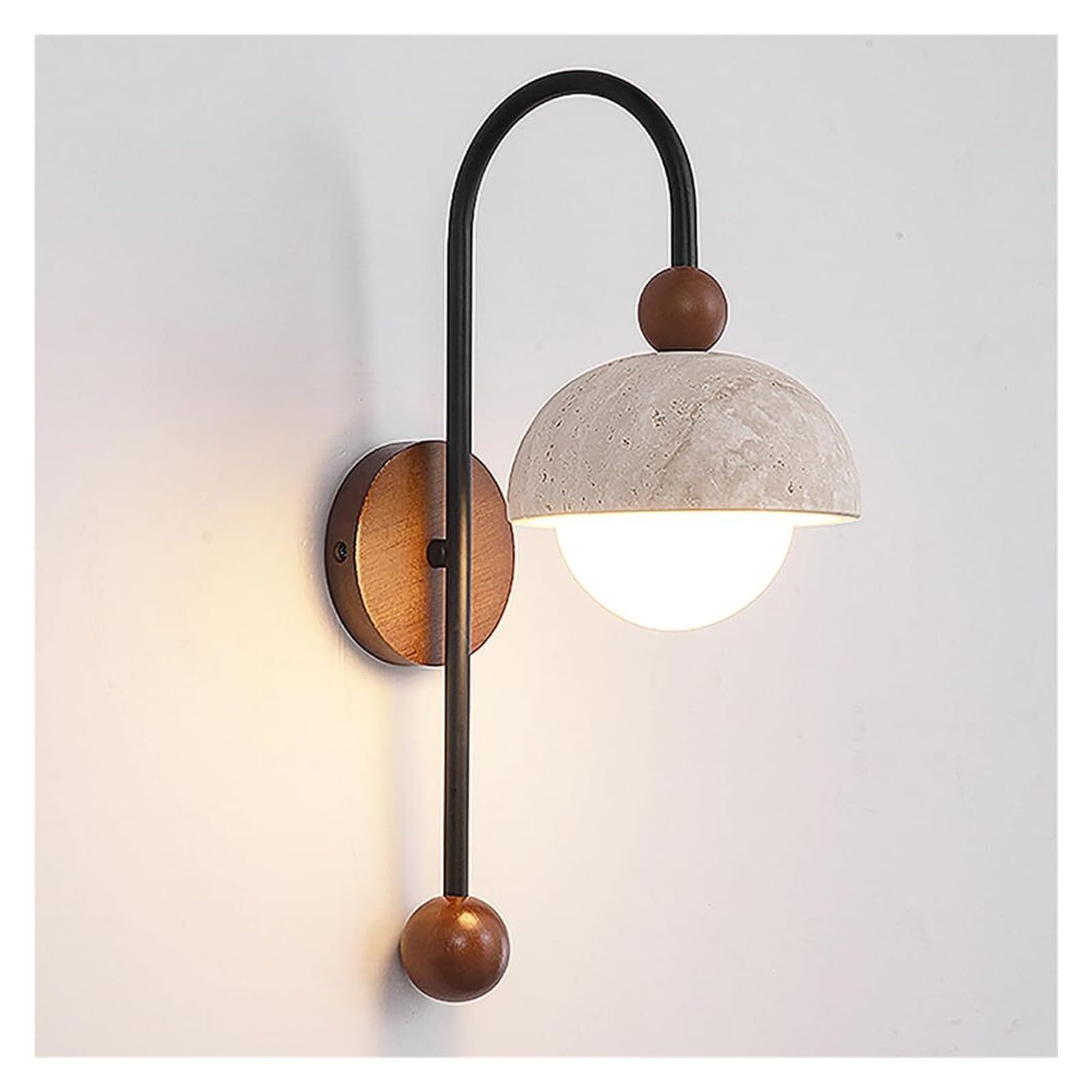 SXSCARKX Yellow Travertine Wall Sconce 15.75In Wabi-Sabi Art Light Fixture Nordic Marble Semi Circle Lamp Japanese Natural Stone Bedside for Bedroom