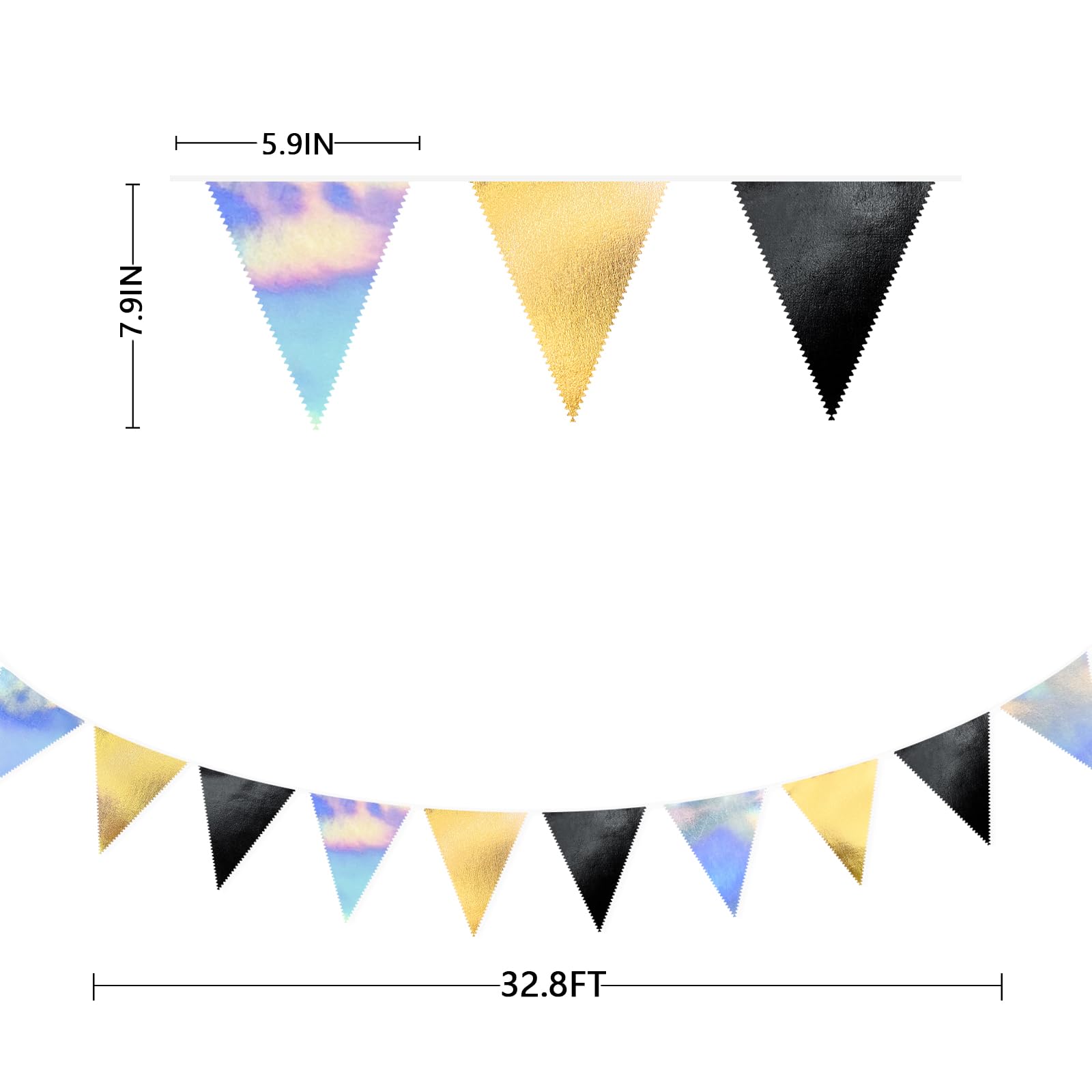 Schwarz-goldene, schillernde Party-Dekorationen, Dreiecks-Wimpelkette, Banner, Flagge, metallischer Stoff, Wimpelkette für Geburtstag, Abschlussfeier, Ruhestand, Hochzeit, Brautparty, Verlobung