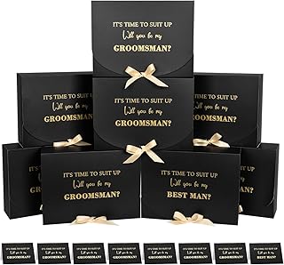 WLUSEAXI 8Pack Groomsmen Proposal Box with Groomsmen Cards, 10.6x7.9x3.1 Inch Groomsmen Gift Box with Ribbon, Will You be My Groomsman Box Best Man Proposal Box for Groomsmen Gifts Set of 8