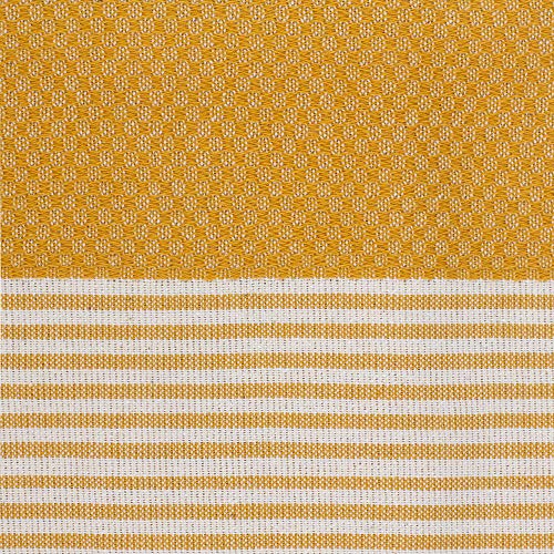 Cocotton Boho Striped Turkish Hand Towels Set Of 2 | 100% Cotton, 16 X 40 Inches | Decorative Bathroom Hair Face Gym Yoga Dishcloth Tea Kitchen Light Weight Quick Dry Farmhouse Towel (Mustard) #TOP5