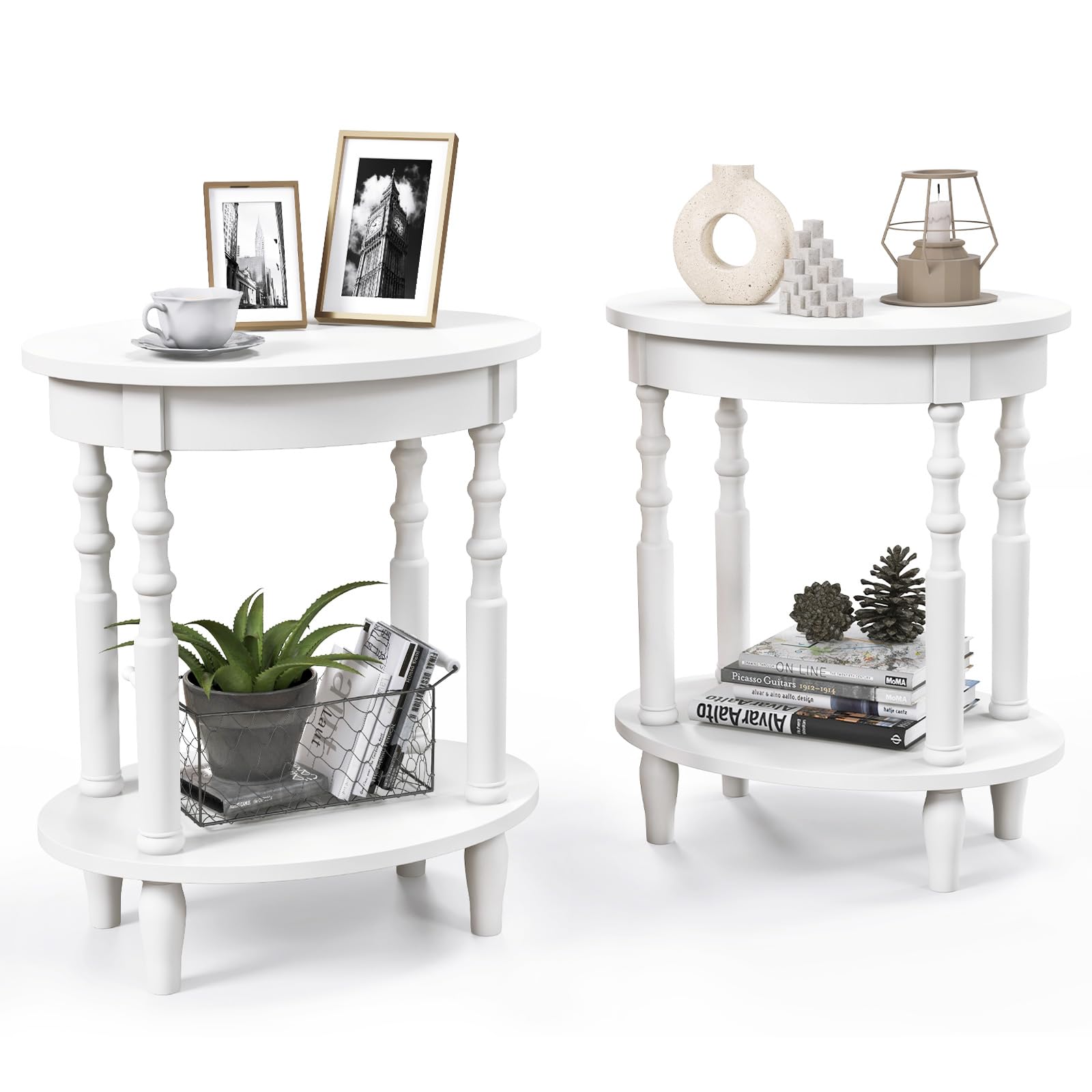 Amazon.com: GOFLAME 2-Tier Oval End Table Set of 2, Sofa Side Table ...