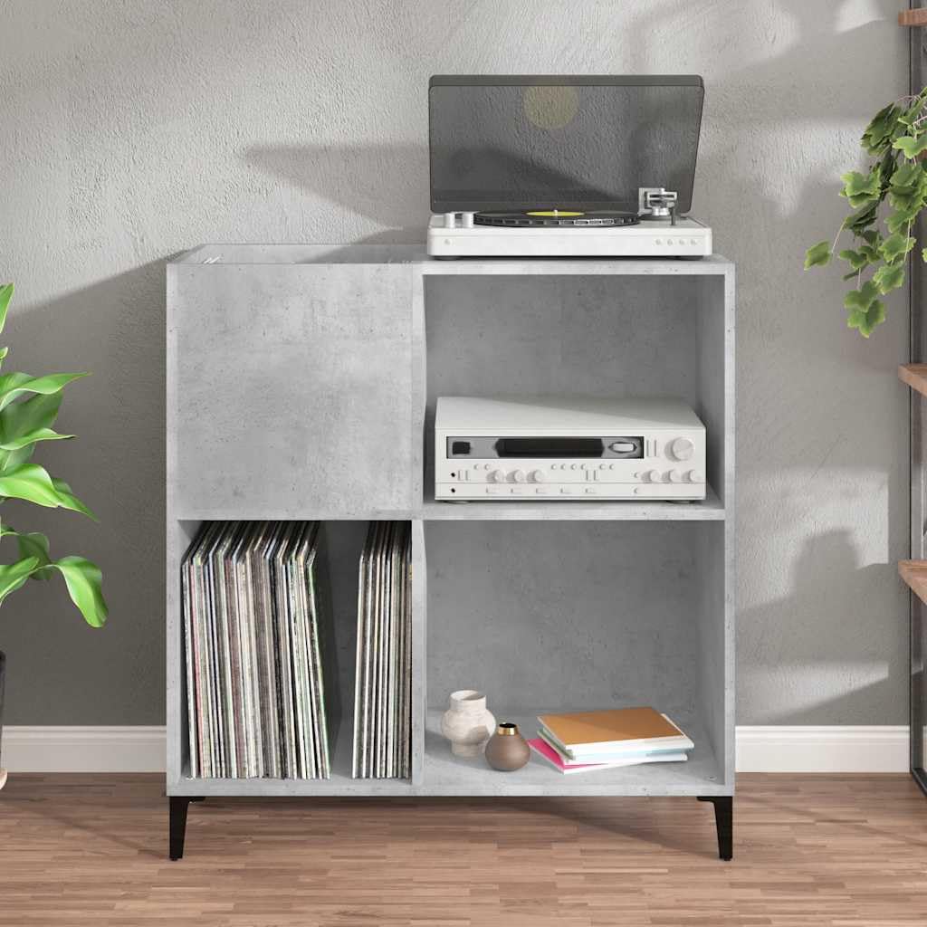 Générique Armadio a dischi in vinile grigio cemento 84,5 x 38 x 89 cm, mobile portaoggetti LP in legno di ingegneria con gambe metalliche, ripiano per giradischi e collezione di vinile.