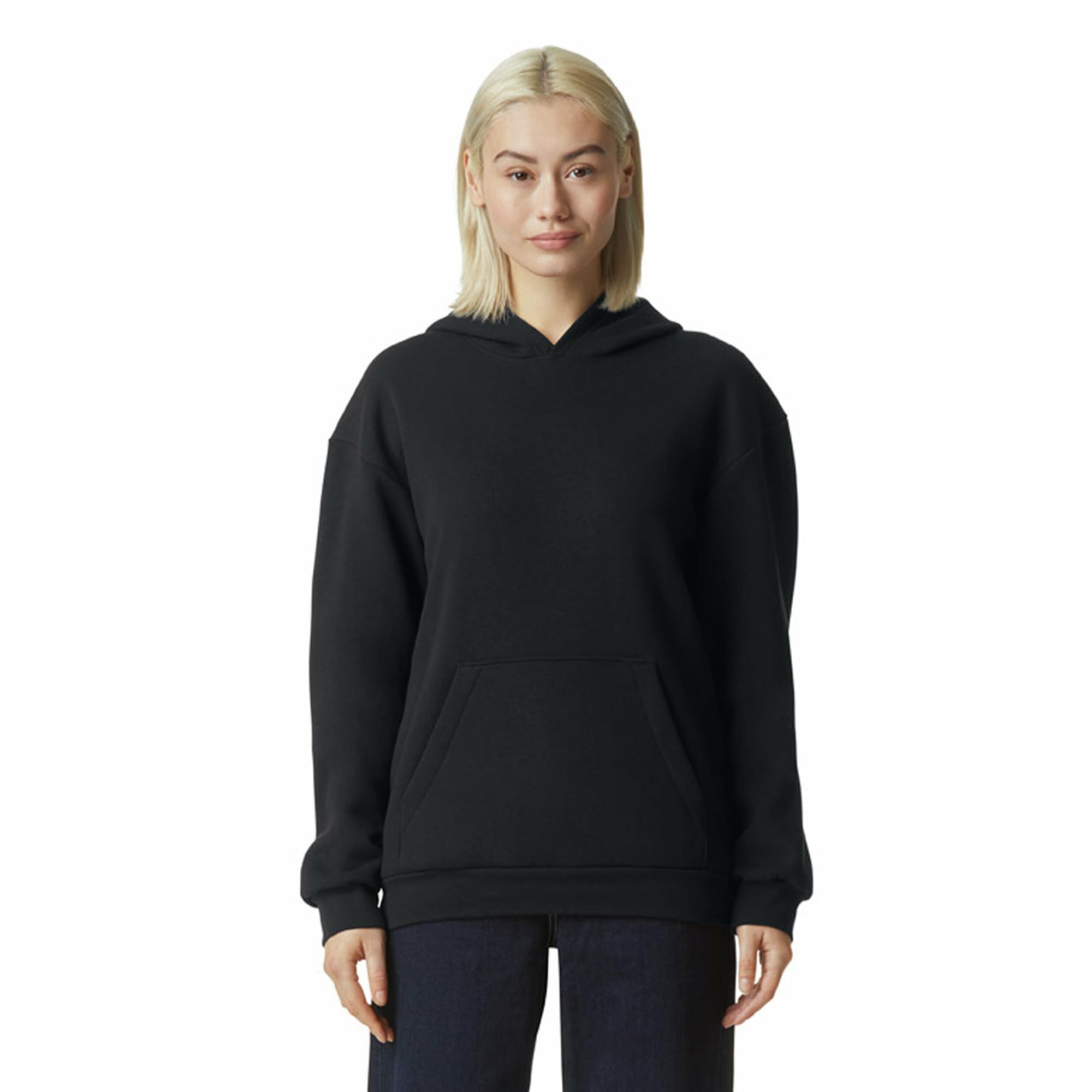 American Apparel Unisex ReFlex Fleece Pullover Hoodie Sweatshirt, Style GRF498AA, Black, L