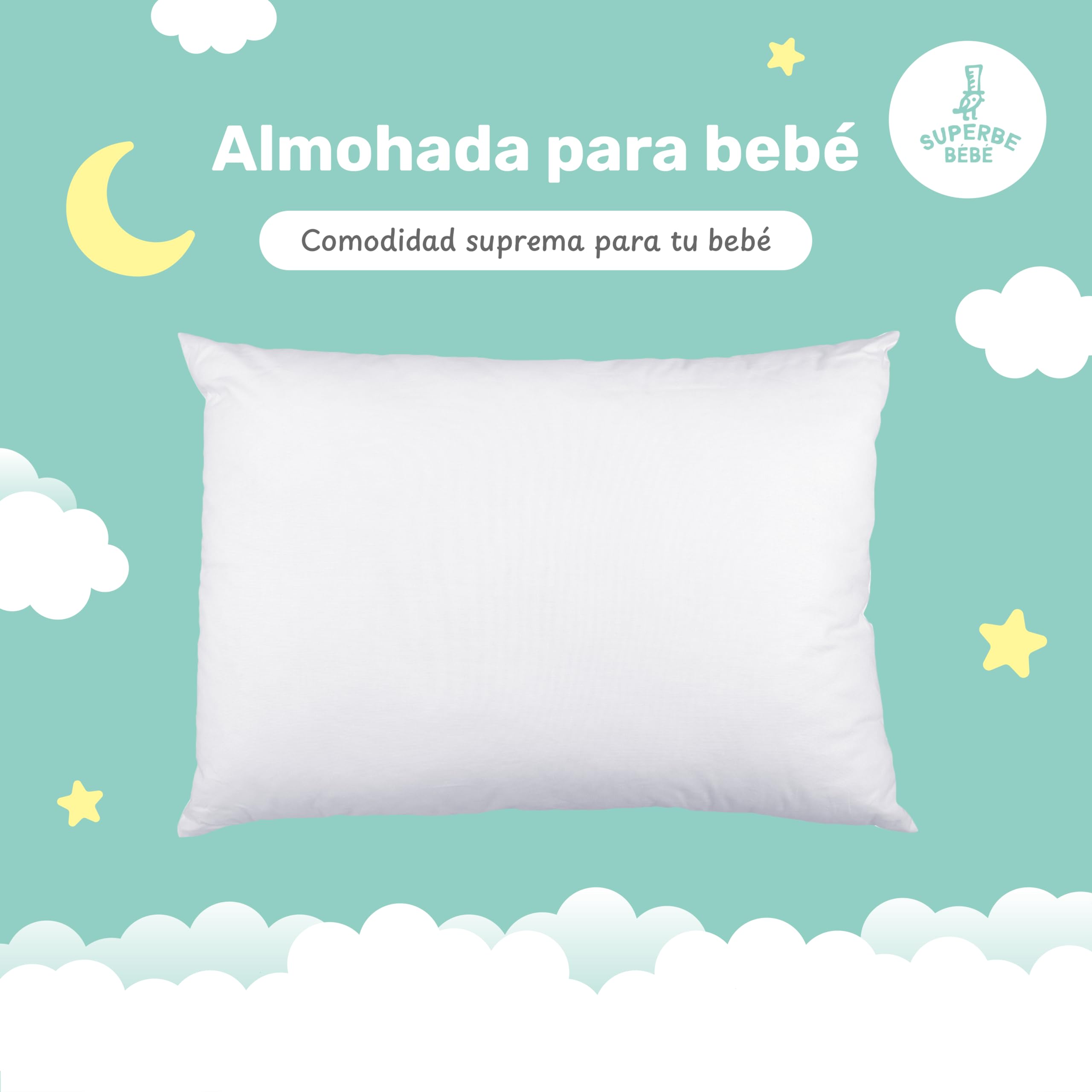 Almohada Infantil Blanca 33x45 Cm De Algodón Oeko-Tex - Almohada Cuna Bebe Y Niños- Cojin Pequeño para Bebés para Siestas En La Guardería, Escuela Y Viajes - 1 Año 2 Años