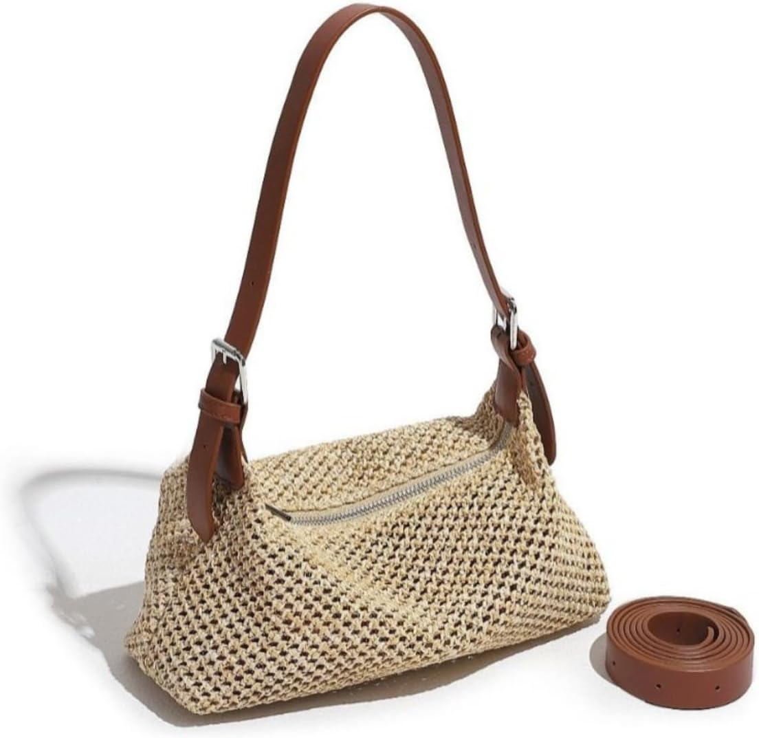 Summer Woven Straw Bag for Women Retro Shoulder Bag Crossbody Purse Casual Beach Vacation Handbag