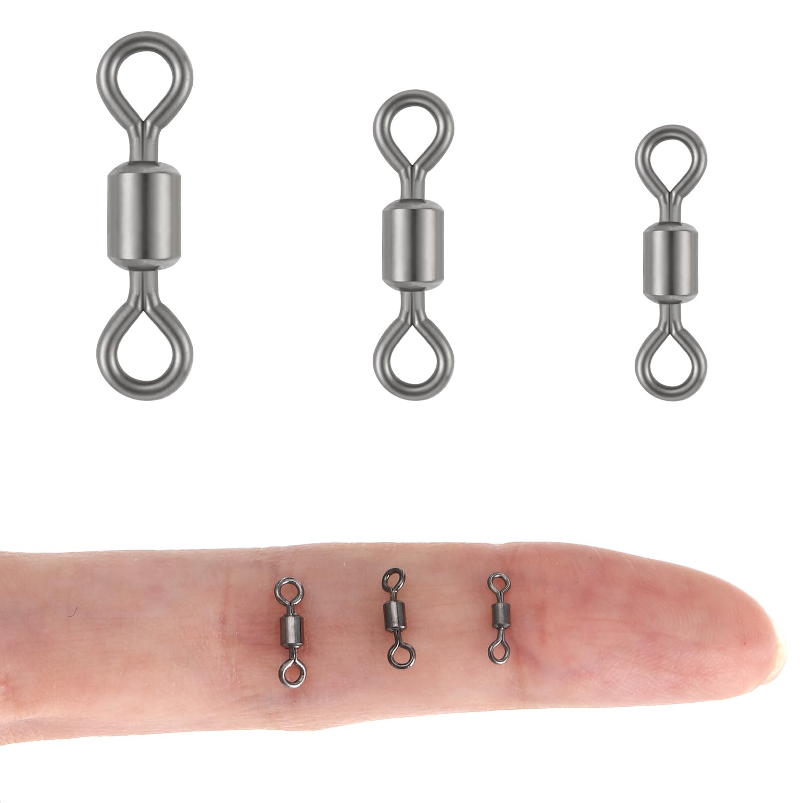 Sorcristy 100PCS Swivels Fishing Tackle, 3 Size Micro Swivels for Fly Fishing Small Barrel Swivel Tackles Power Crane Swivel, Barrel Hook Line Connector for Fresh and Saltwater Lure Leader Connector