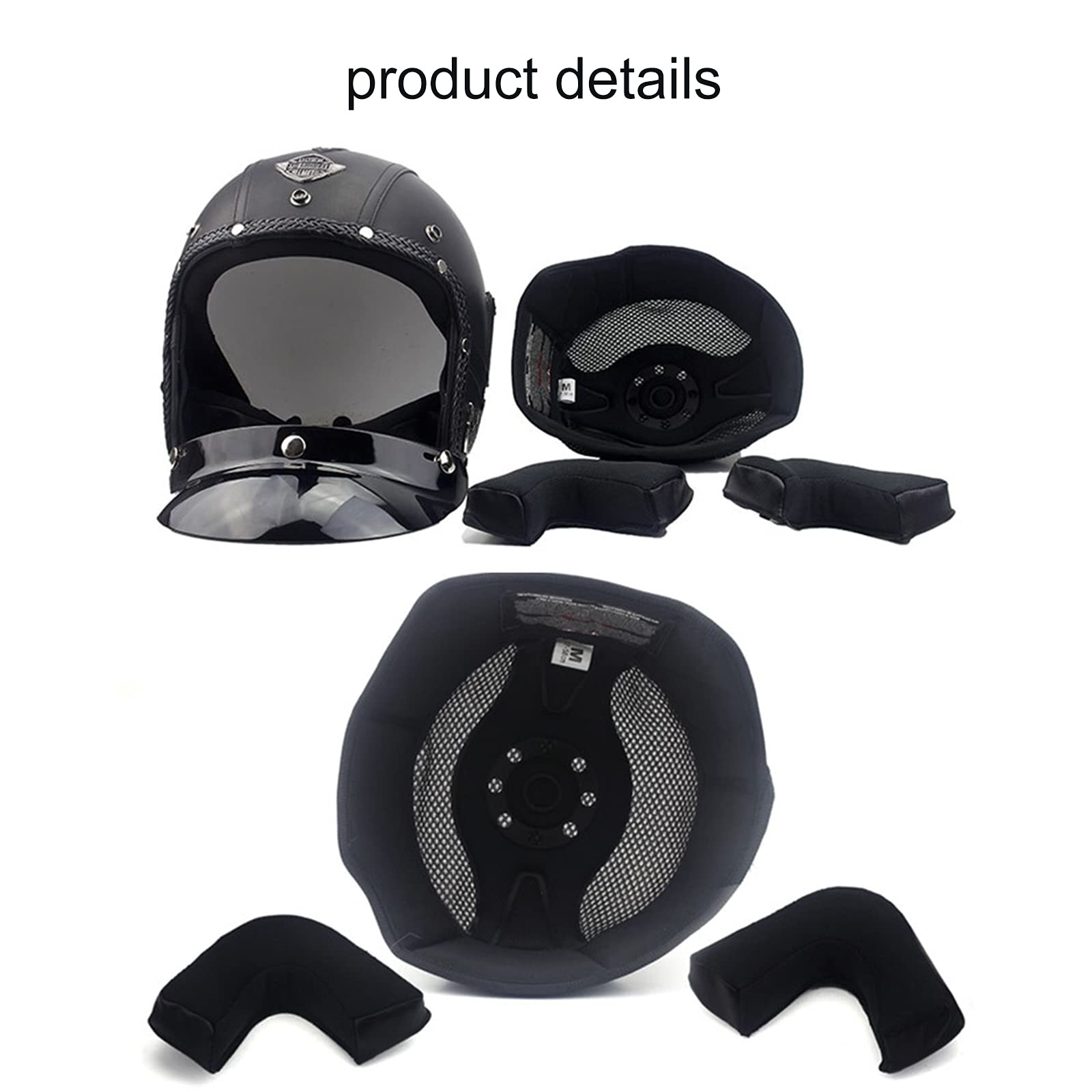 Casque Moto Jet Vintage Open Face - Certification DOT/ECE - ABS, Visière Anti-UV, Doublure Amovible - Taille 4XL Matt Black