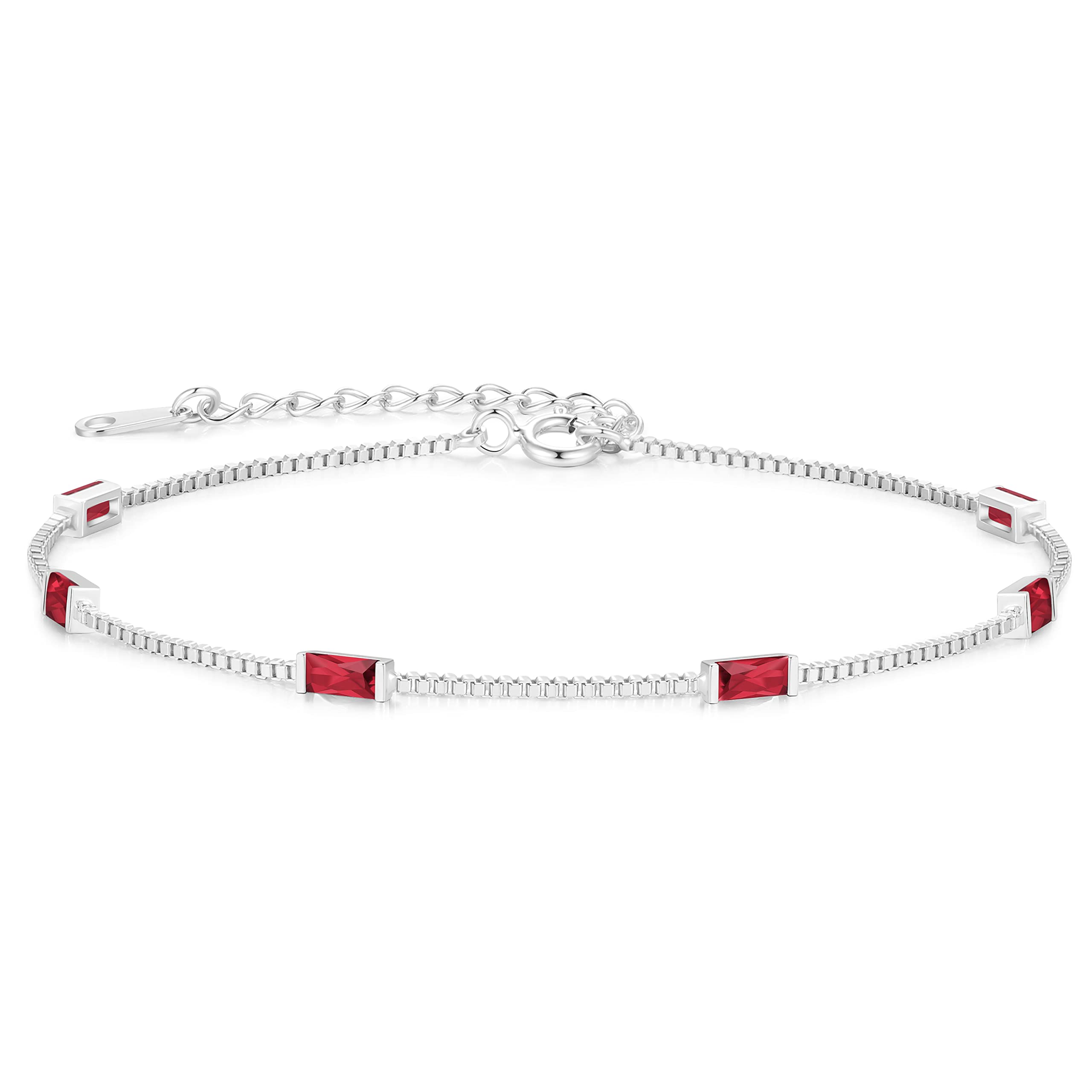 LOUISA SECRET Birthstone Bracelets for Women, 925 Sterling Silver Dainty Simple Women Charm Link Bracelet, Birthday Anniversary Jewelry Gifts for