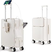 Mularda Suitcase, Front Opening, Suitcase, Carry-On Multi-functional Carry Case, Ultra Lightweight, Shockproof, Front Opening, Carry Bag, USB Port, 360° Rotation, Double Caster, Lightweight, Travel