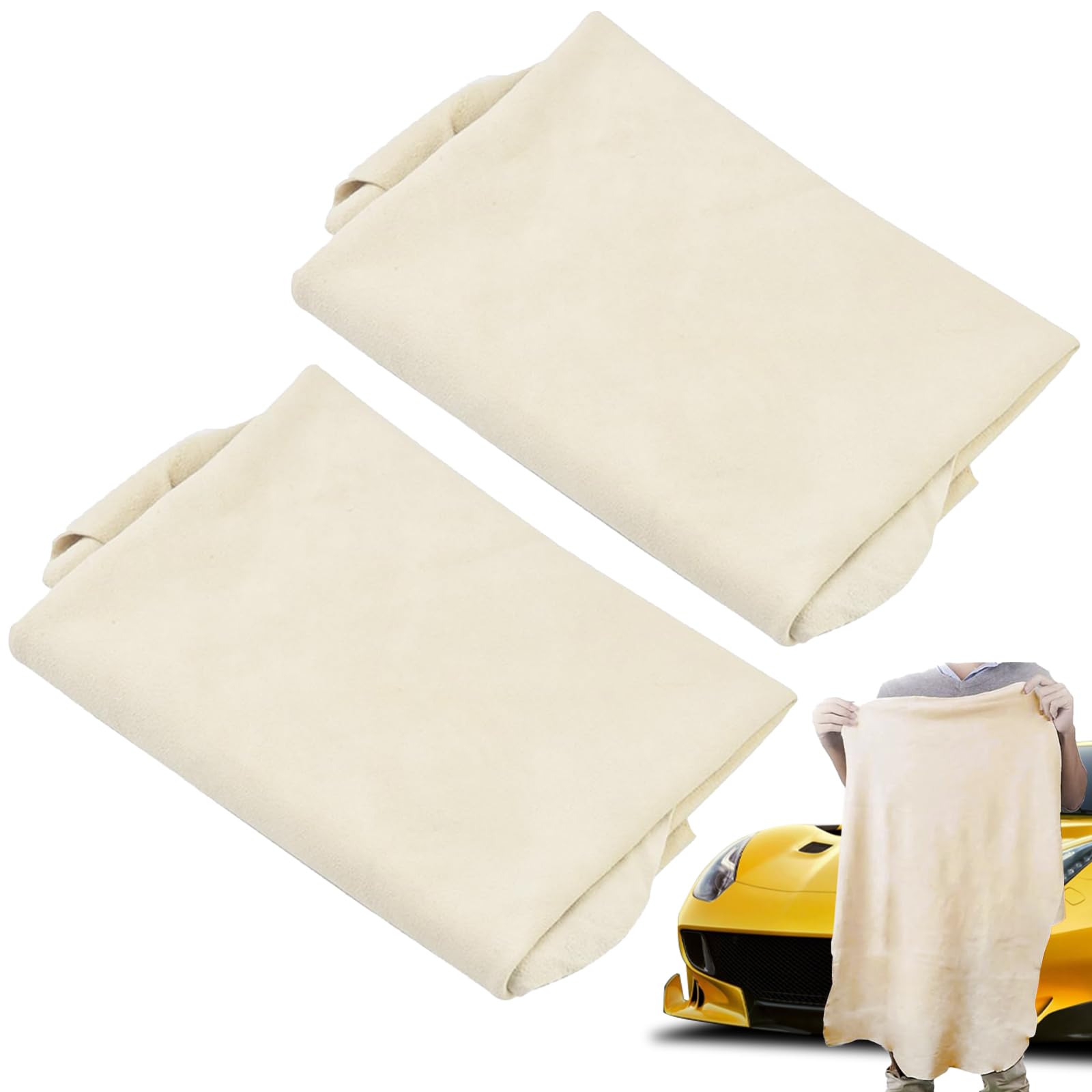 MADGININE 2 Pcs Chamois Leathers for Cars, 60x40cm Shammy Leather Cloth, High Absorbency Non-Scratch Reusable Towel for Car Windows Glass Tile