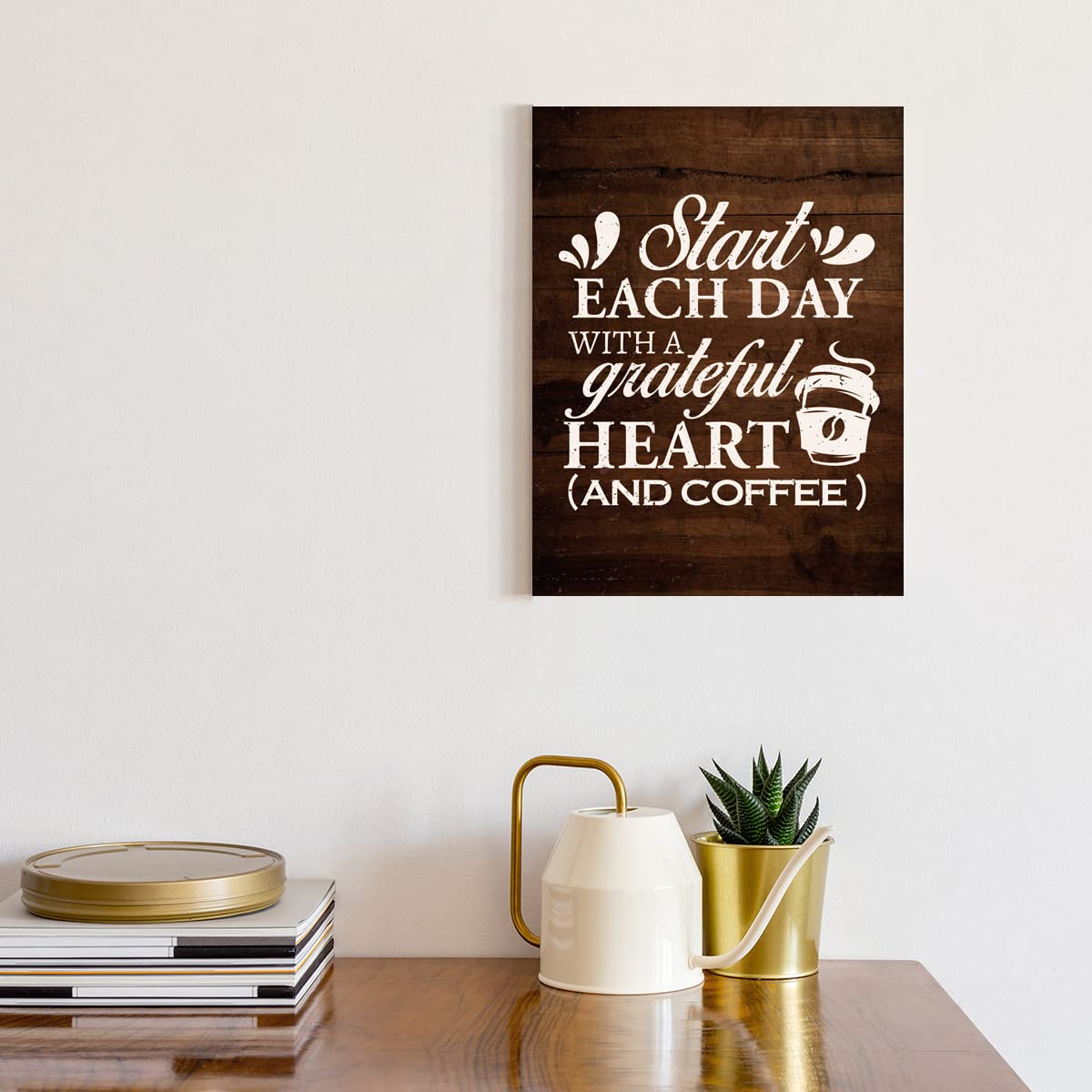 Stampa artistica a forma di cuore con scritta Coffee Heart - Decorazione da parete per tazze da caffè e tè in stile retrò - Regalo con citazione positiva per familiari e amici