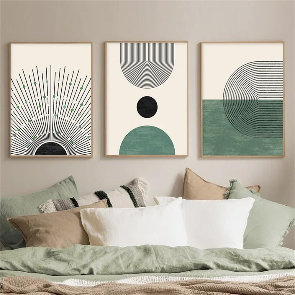 WUHBCZ Canvas Paints-Boho Green Abstract Art Wall Art Nordic Colour Block Light Print Canvas Painting Pictures for Living Room Home Poster Decoration-60 * 70cm/3PCS (No Frame)