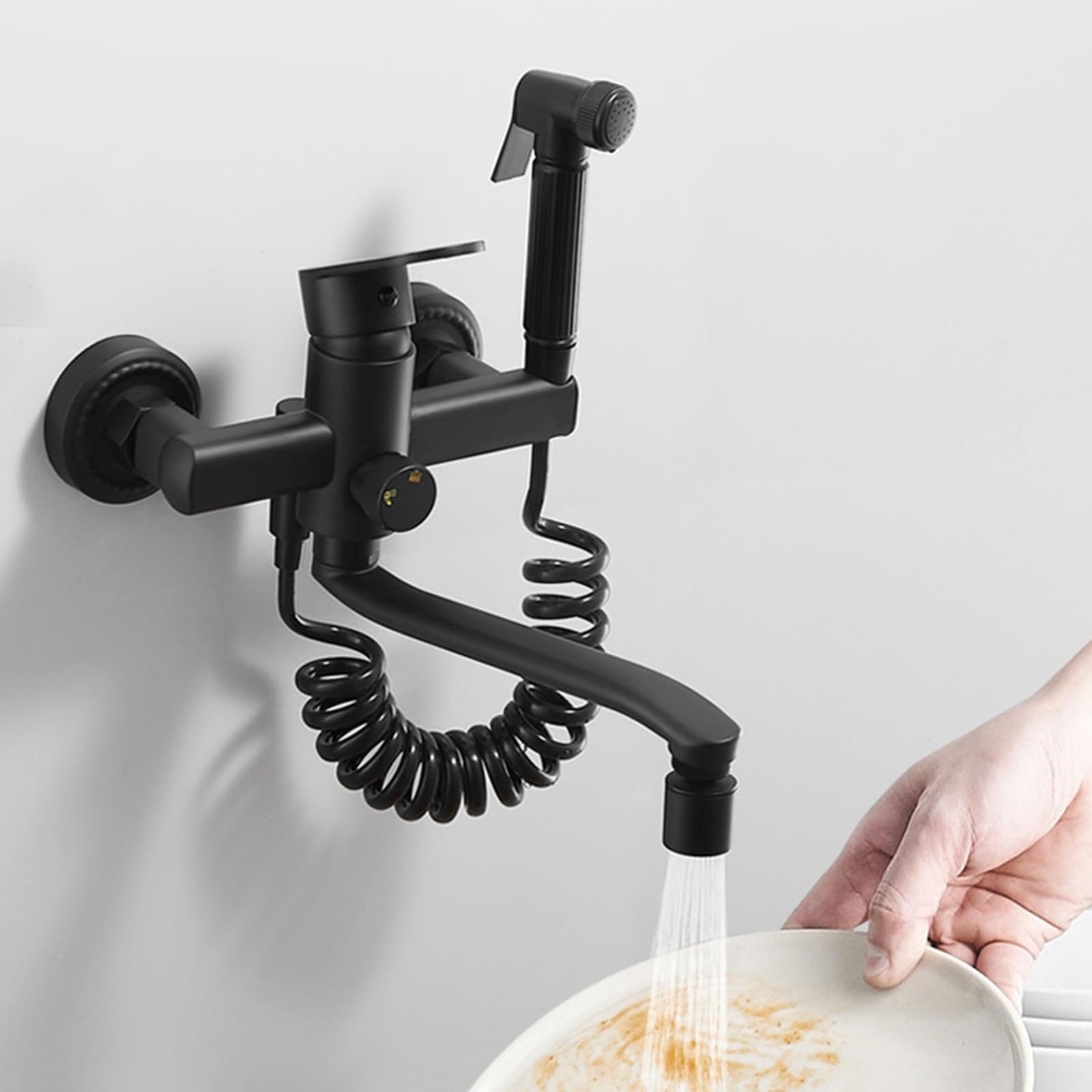 Zbbdfazd Dual Mode Kitchen Sink Tap Black Wall Kitchen Taps With Spray 360 ° Swivel Spout Kitchen Faucet Tap, 20Cm Made In China