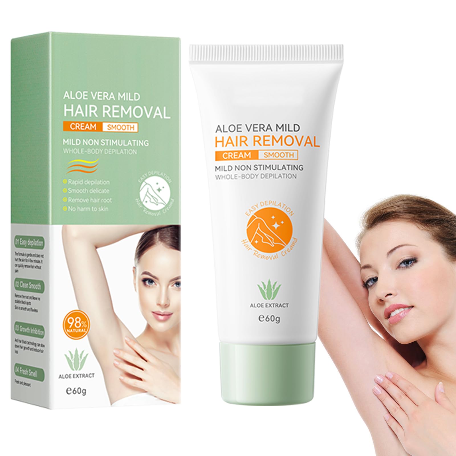 Crema Depilatoria Corporal para Hombres y Mujeres, Hair Removal, Crema Depilatoria Piel Sensible, Con Extracto de Aloe Vera para una Hidratación Suave, Para Cara, Brazos, Piernas y Axilas
