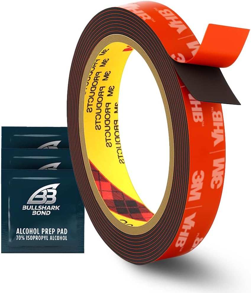 Bullshark Bond (1 Pack) 3M 0.5 Inch Width 15 Ft Length VHB 5952 Black Heavy Duty Multipurpose Double Sided Tape