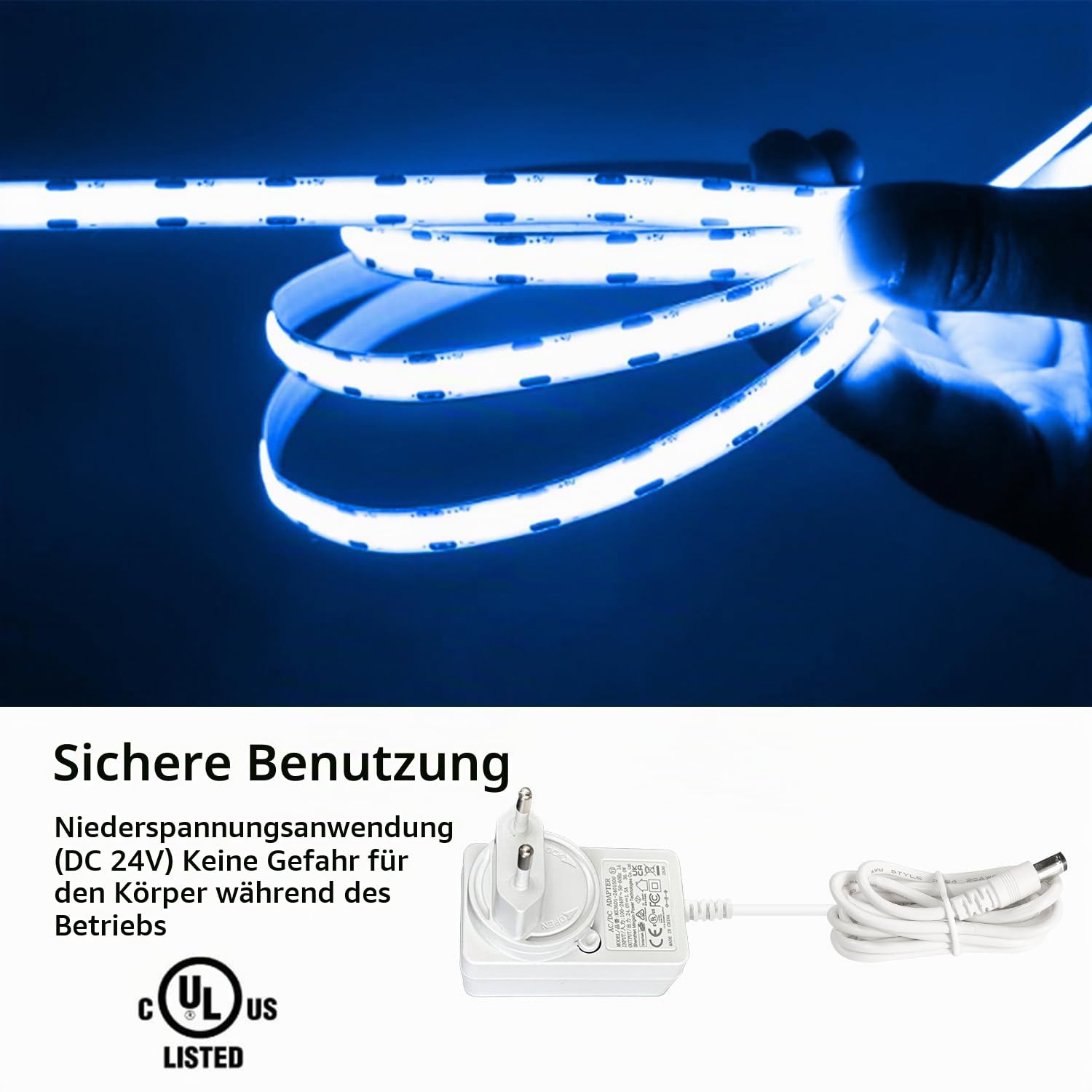 iNextStation COB LED Streifen 10m Blau DC24V mit Netzteil und Fernbedienung | 8mm LED Strip Light CRI93+ Dimmbar Lichtleiste Selbstklebend für Schlafzimmer TV Wohnzimmer Küche Spiegel
