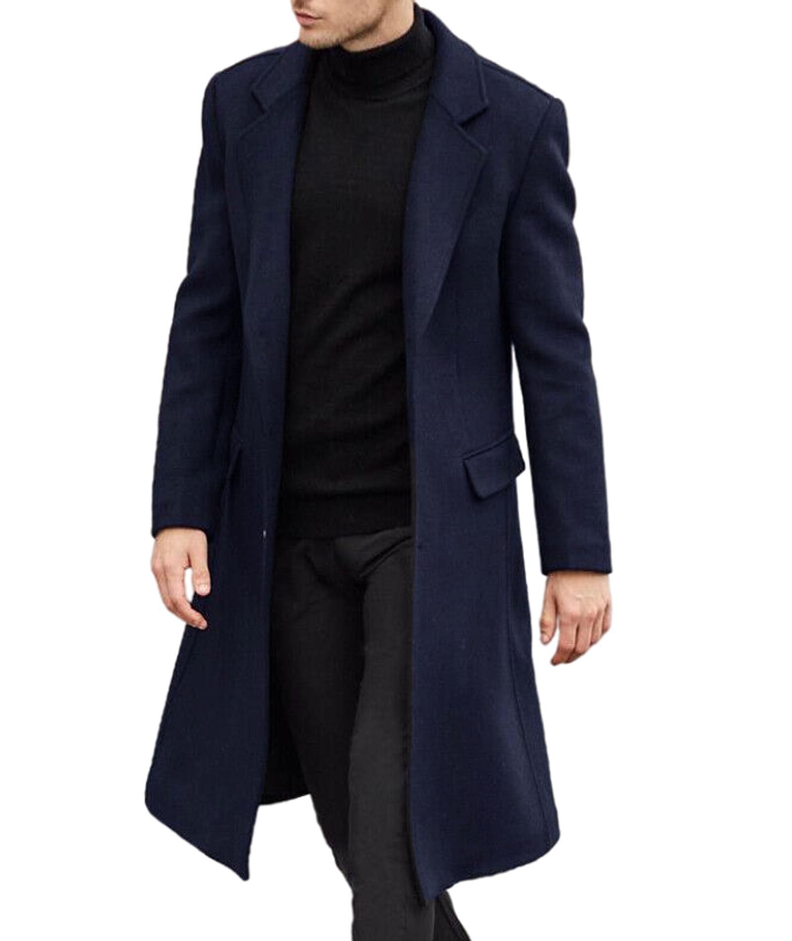 Mens Slim Fit Notched Collar Trench Coat | Overcoat Single Breasted Coat wih Pockets