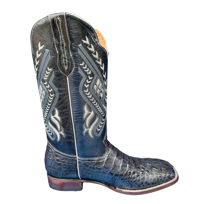 Image of Men's Alex Exotic Caiman Python Western Cowboy Boots Square Toe Pull On Tall Shaft bota de vaquero para hombre