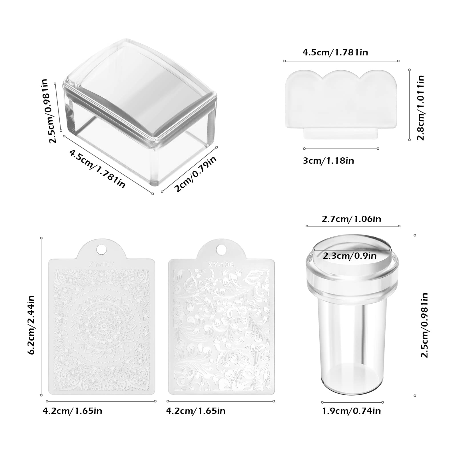 3 Pièces Nail Art Stamper,Ensemble Tampons En Silicone Transparent Nail Art, Jelly Stamper French avec Racleurs
